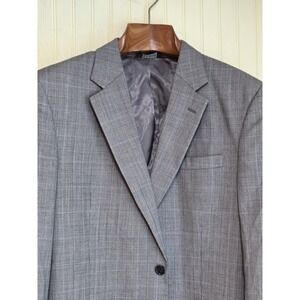 Jos A Bank Blazer Mens 42L Gray Check 100% Wool 2 Button Suit Jacket Sport Coat